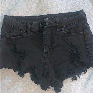 Black stretchy denim shorts
